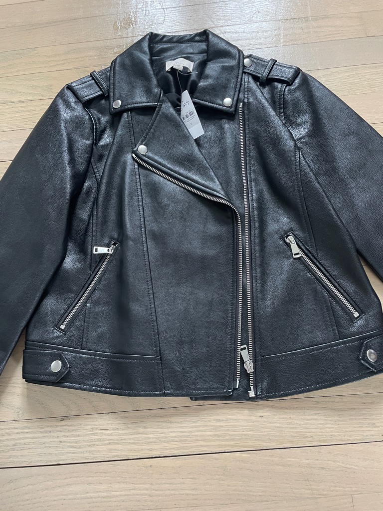 Loft Black Faux-Leather Moto Jacket With Silver Accents